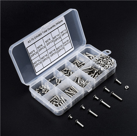 340pcs M3 Stainless Steel Pan Head Screw & Nut Assortment Kit thumbnail