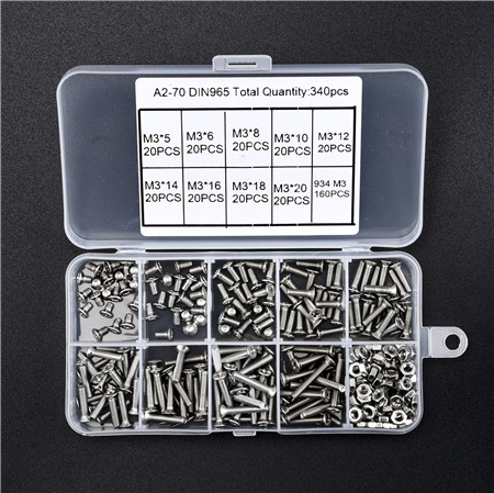 340pcs M3 Stainless Steel Pan Head Screw & Nut Assortment Kit