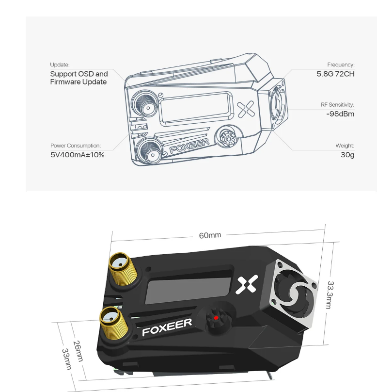 Foxeer Wildfire 5.8G Dual Receiver Module for Fatshark Dominator thumbnail