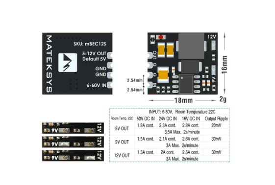 MATEK MICRO BEC 6-60V TO 5V/9V/12V-ADJ MBEC12S Step-Down Regulator Module thumbnail