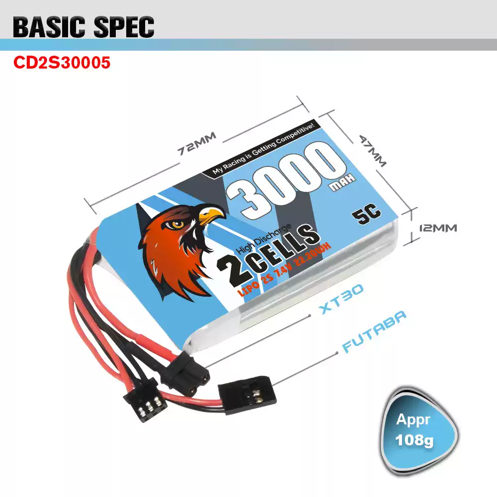 EagleCrane 3000mAh 2S 7.4V 5C LiPo Battery, Transmitter Battery for Futaba T16IZ / 10PX Remote Controller thumbnail