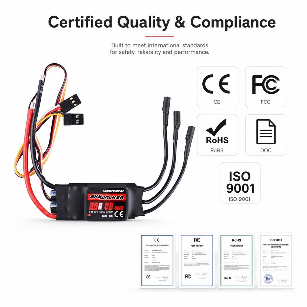 Hobbywing Skywalker 30A V2 Brushless Speed Controller ESC With UBEC 2 to 4S Lipo for RC Aircraft FPV Drone 