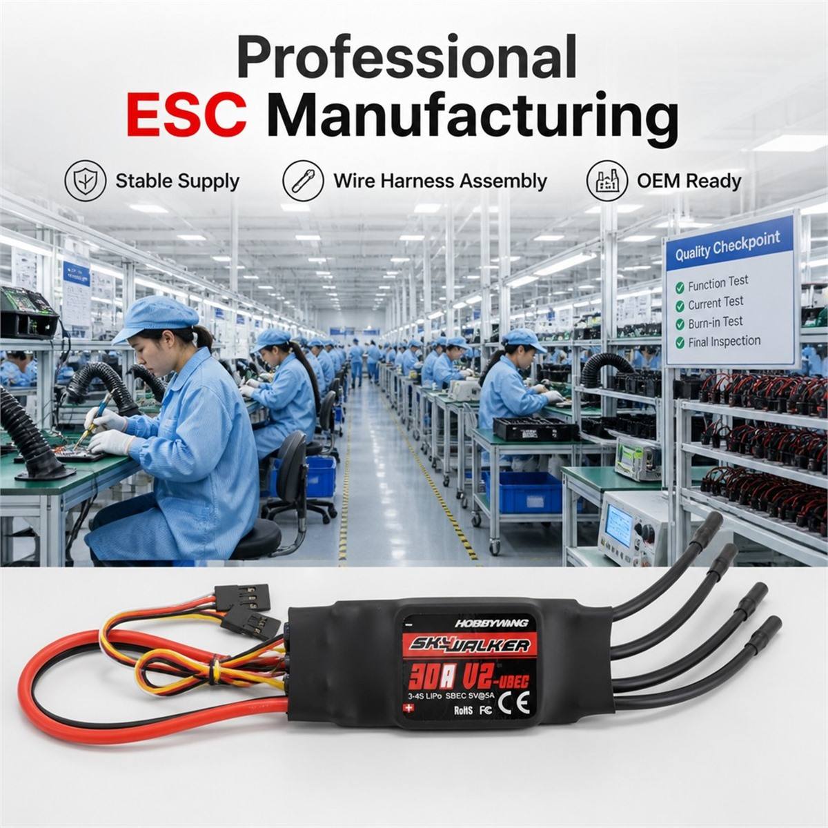 Hobbywing Skywalker 30A V2 Brushless Speed Controller ESC With UBEC 2 to 4S Lipo for RC Aircraft FPV Drone  thumbnail
