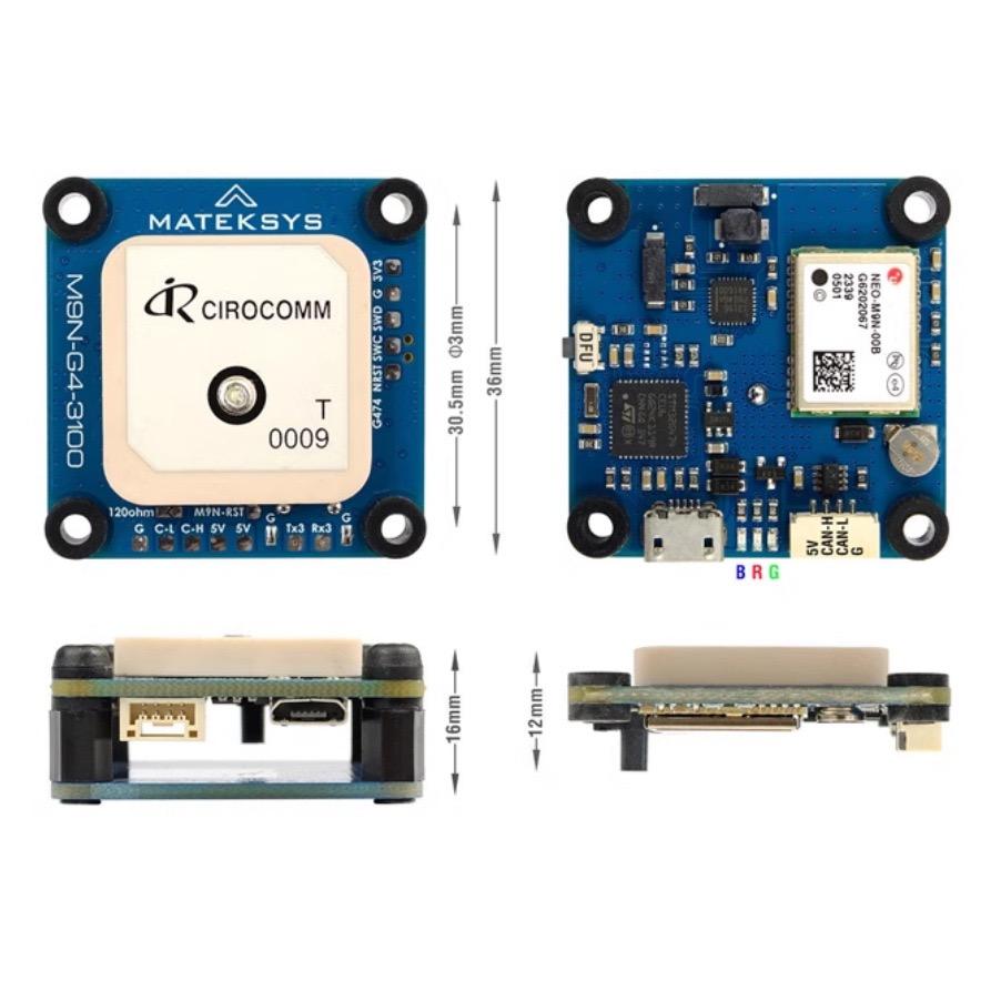 Mateksys M9N-G4-3100 GNSS Module NEO-M9N RM3100 Magnetometer DroneCAN AP_Periph for FPV Multirotor VTOL UAV Drone thumbnail
