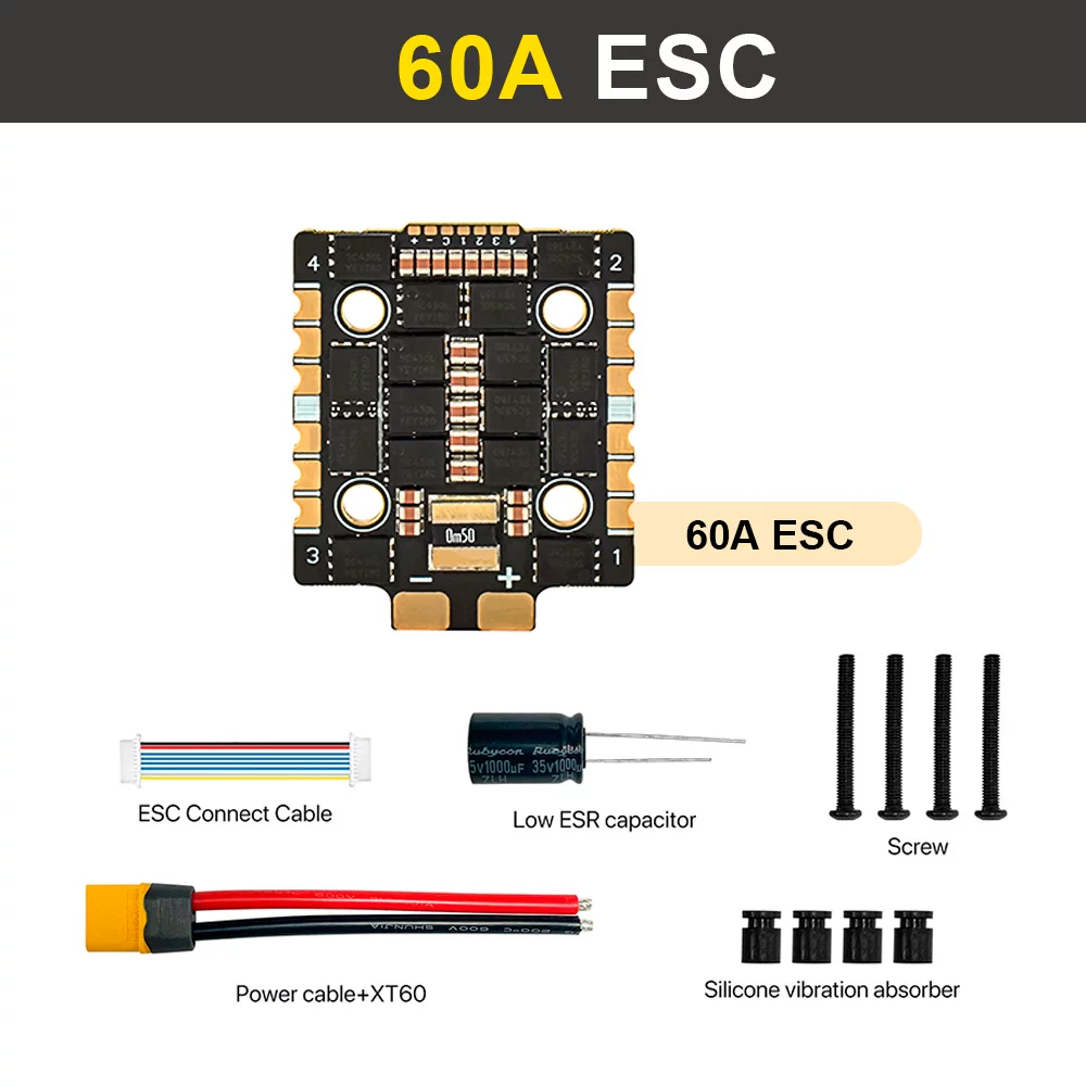 9imod F405 FPV Drone Stack, Mini F405 Flight Controller + 60A 4-in-1 ESC, 20x20mm Mounting Hole for FPV Racing Quadcopter thumbnail