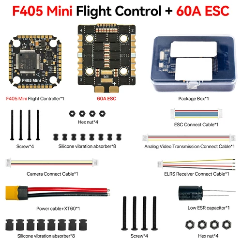 9imod F405 FPV Drone Stack, Mini F405 Flight Controller + 60A 4-in-1 ESC, 20x20mm Mounting Hole for FPV Racing Quadcopter thumbnail